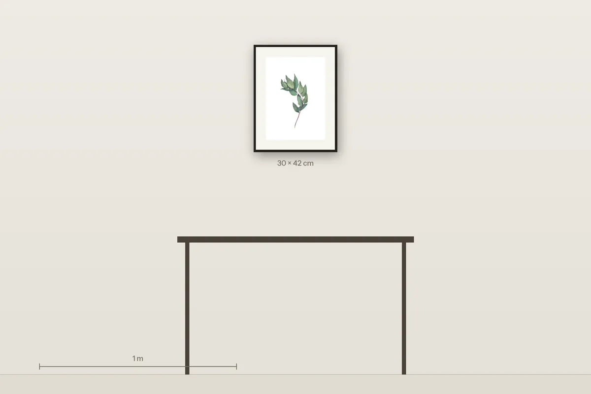 Bay Leaves shown to scale above a 120 cm console