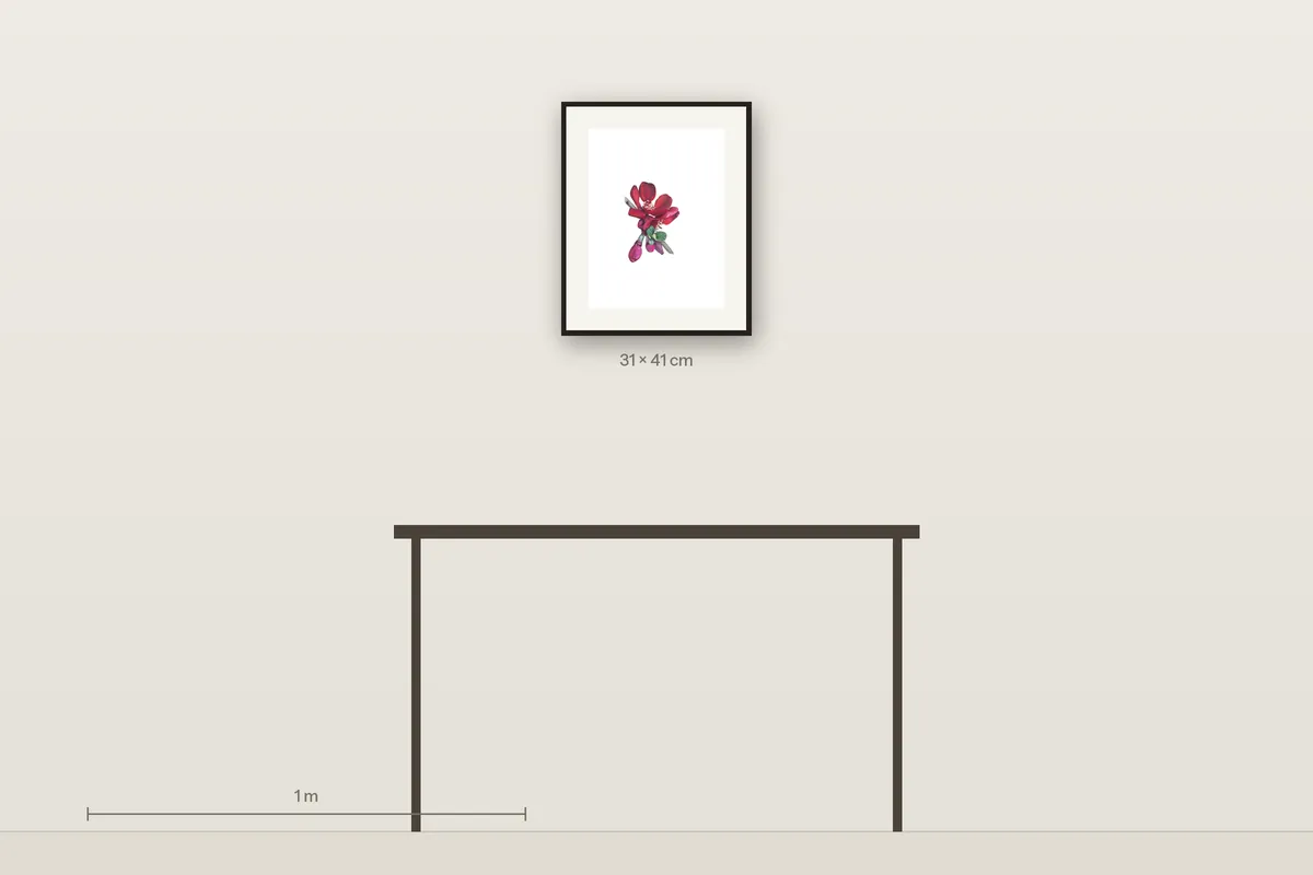 Beauty in the Bloom shown to scale above a 120 cm console