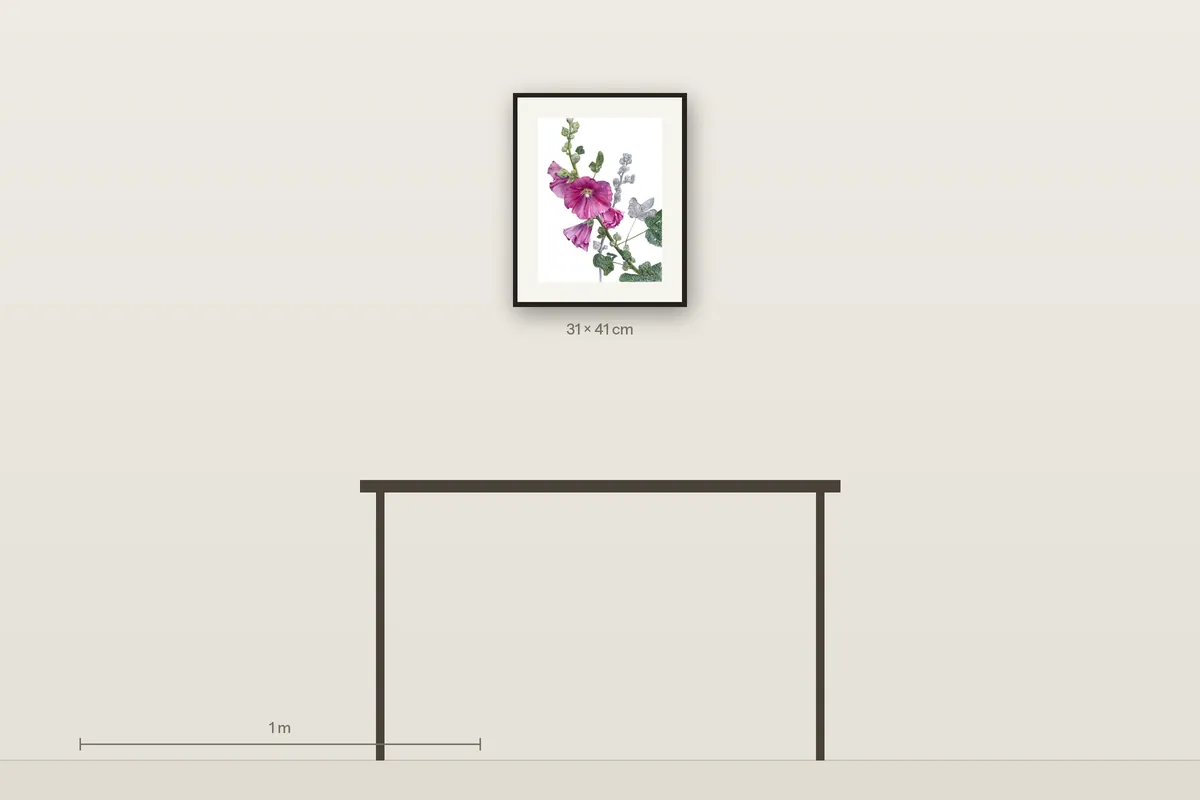 Mallow in Bloom shown to scale above a 120 cm console